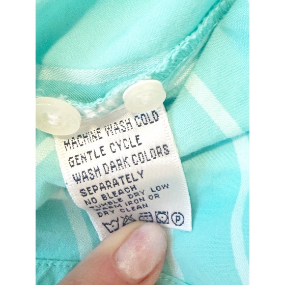 Vintage 1990s LILLY PULITZER Women Shirt 16 Button Up Long Sleeve Teal Stripe - Picture 6 of 6